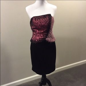 Beaded black and pink strapless dress